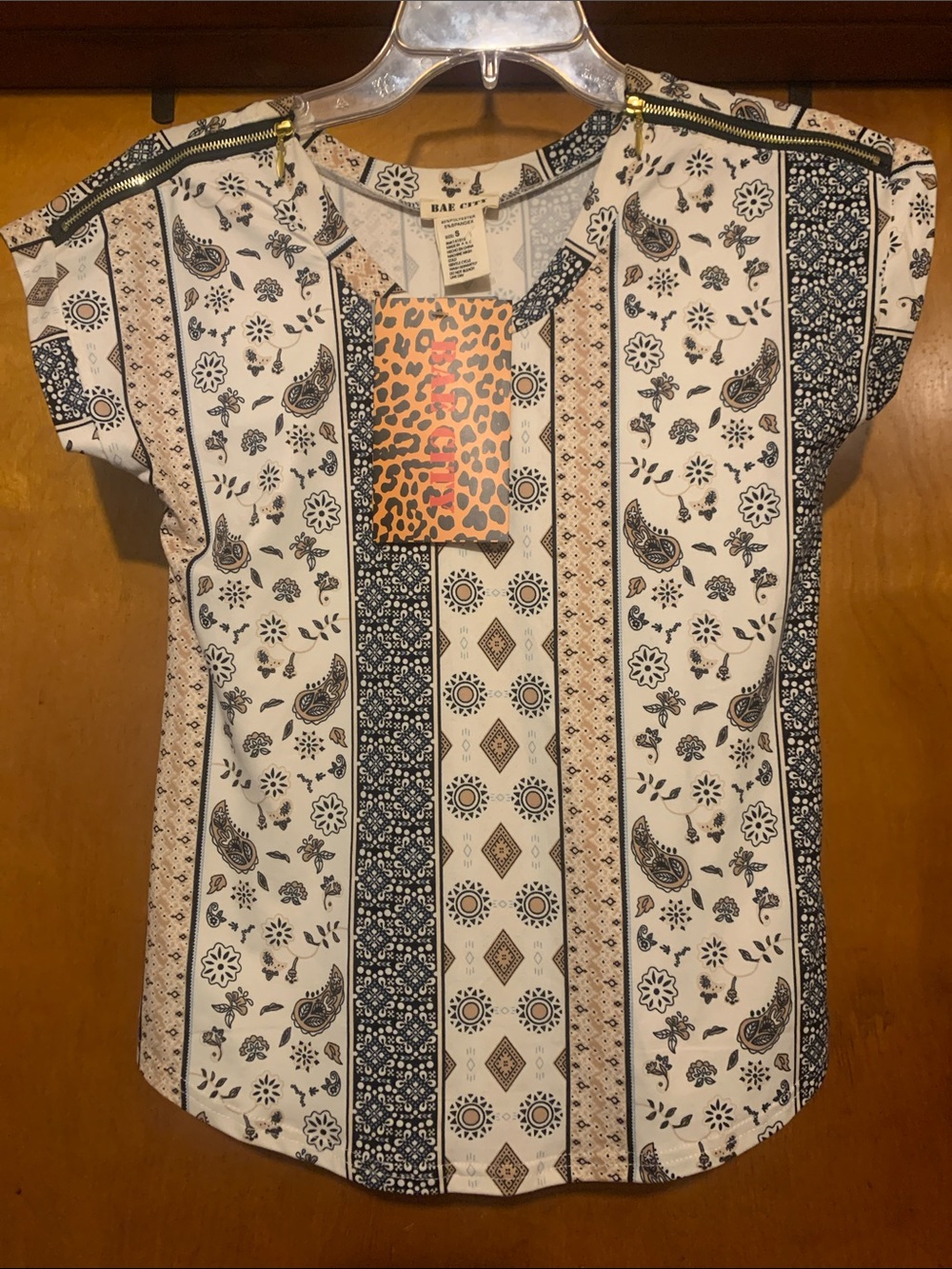 NWT Bae City Size S Cream Multiprint Top